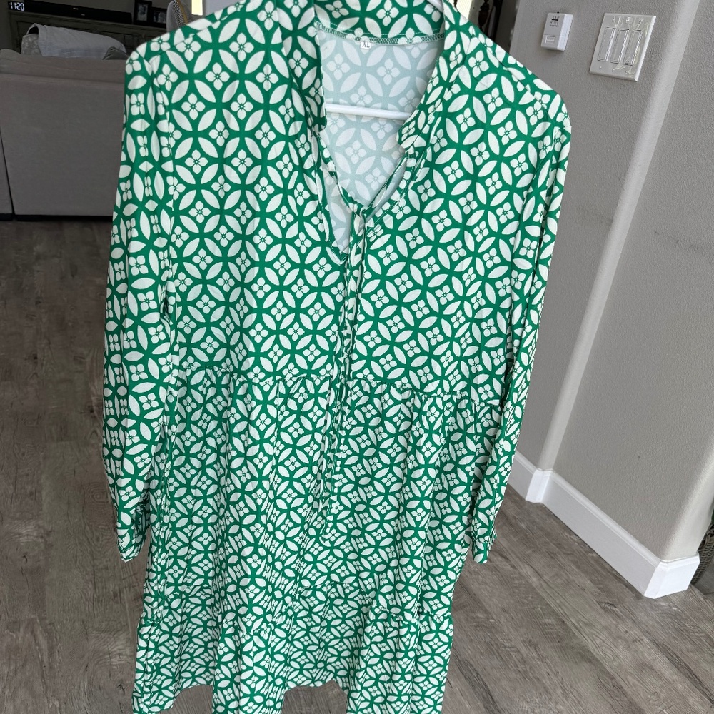 Bright Green and white patterned dress